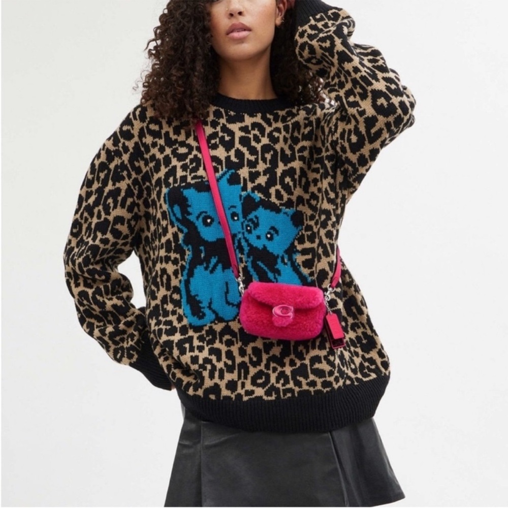 💋💋💋sold 💋💋Coach Hot Pink Plush Shearling Top-Handle Mini Bag w crossbody strap